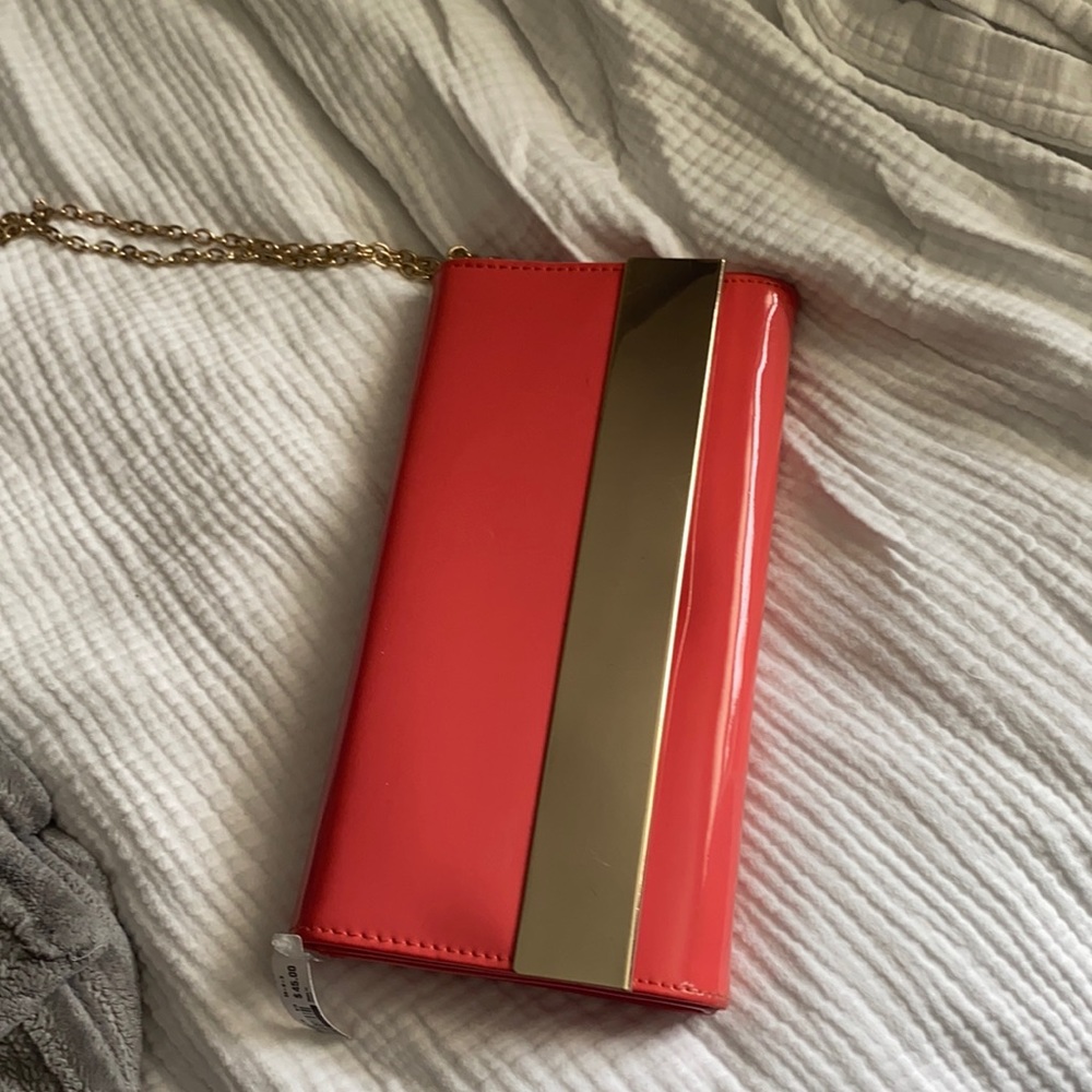 ALDO Propata Clutch coral clutch with gold accents